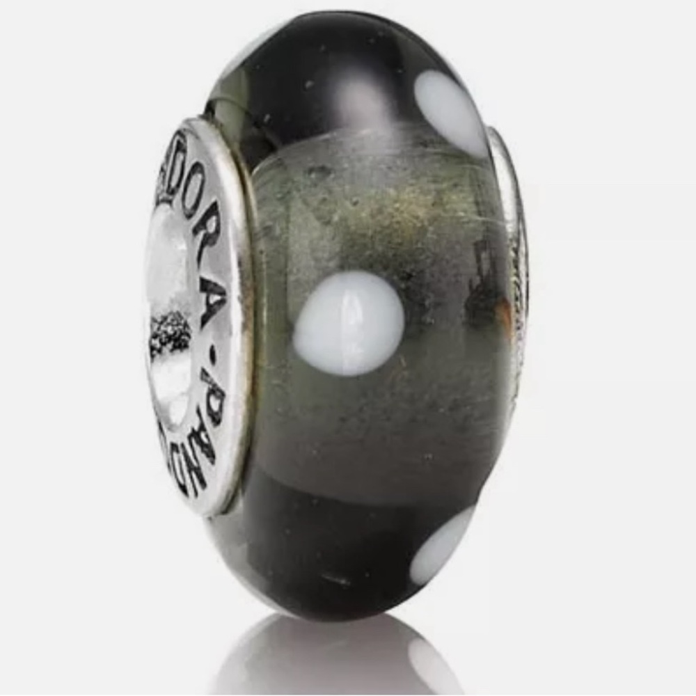Authentic Pandora Retired Silver BLACK WHITE POLKA DOT Murano Charm